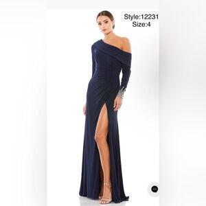 Off shoulder jewelled cuff long gown